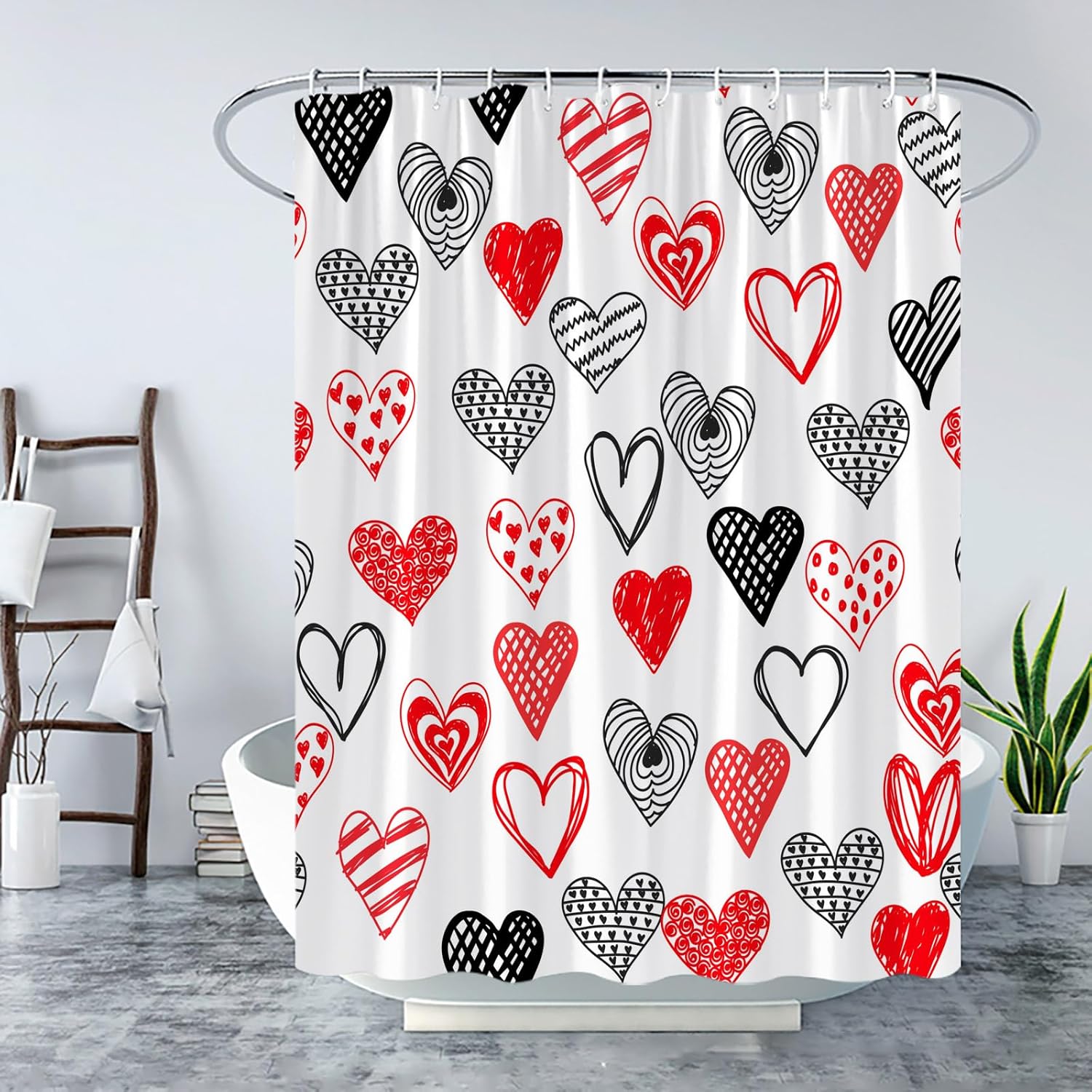 Valentine Heart Shower Curtain Red Black Abstract Design