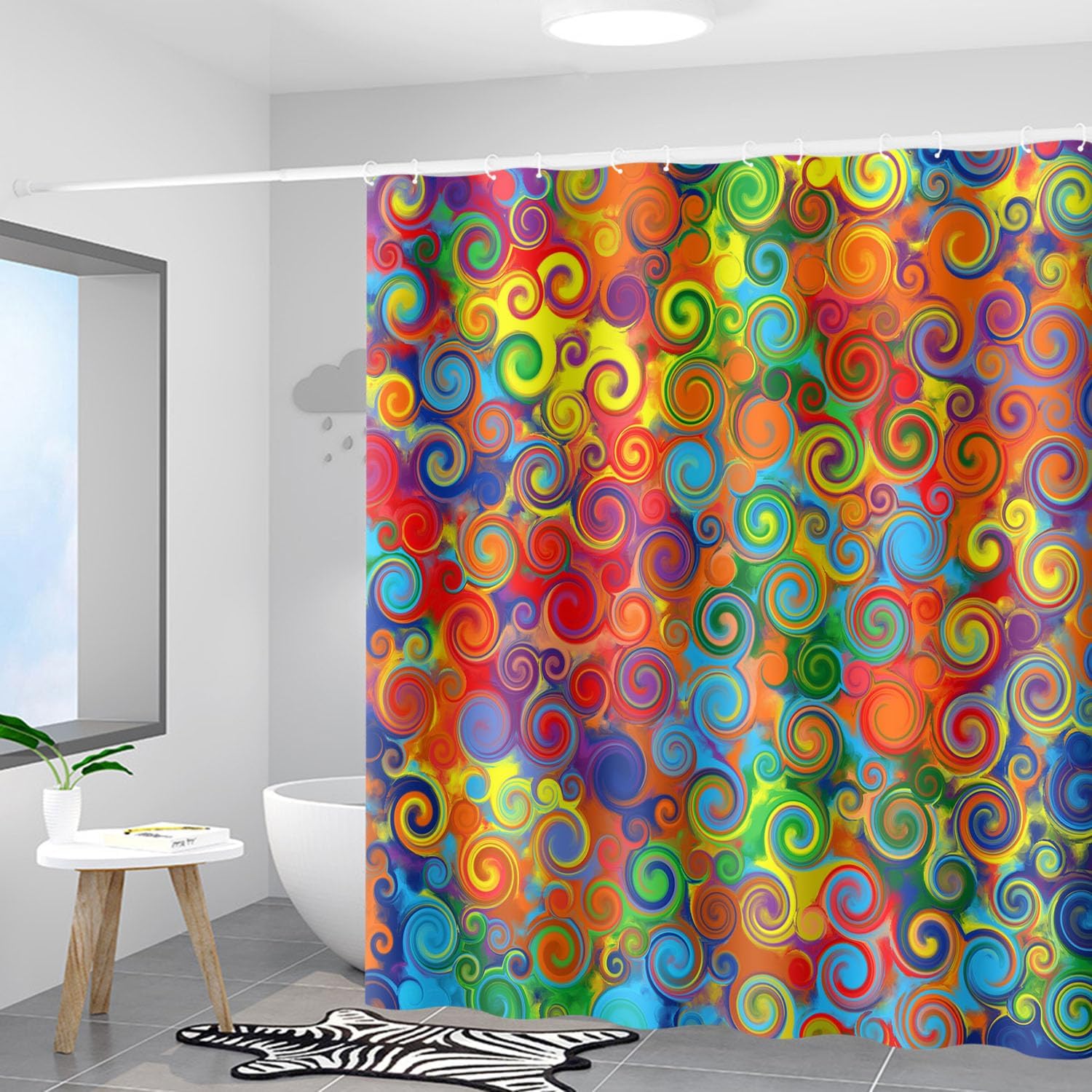 Rainbow shower curtain 72x72 inches 12 hooks perfect bathmat