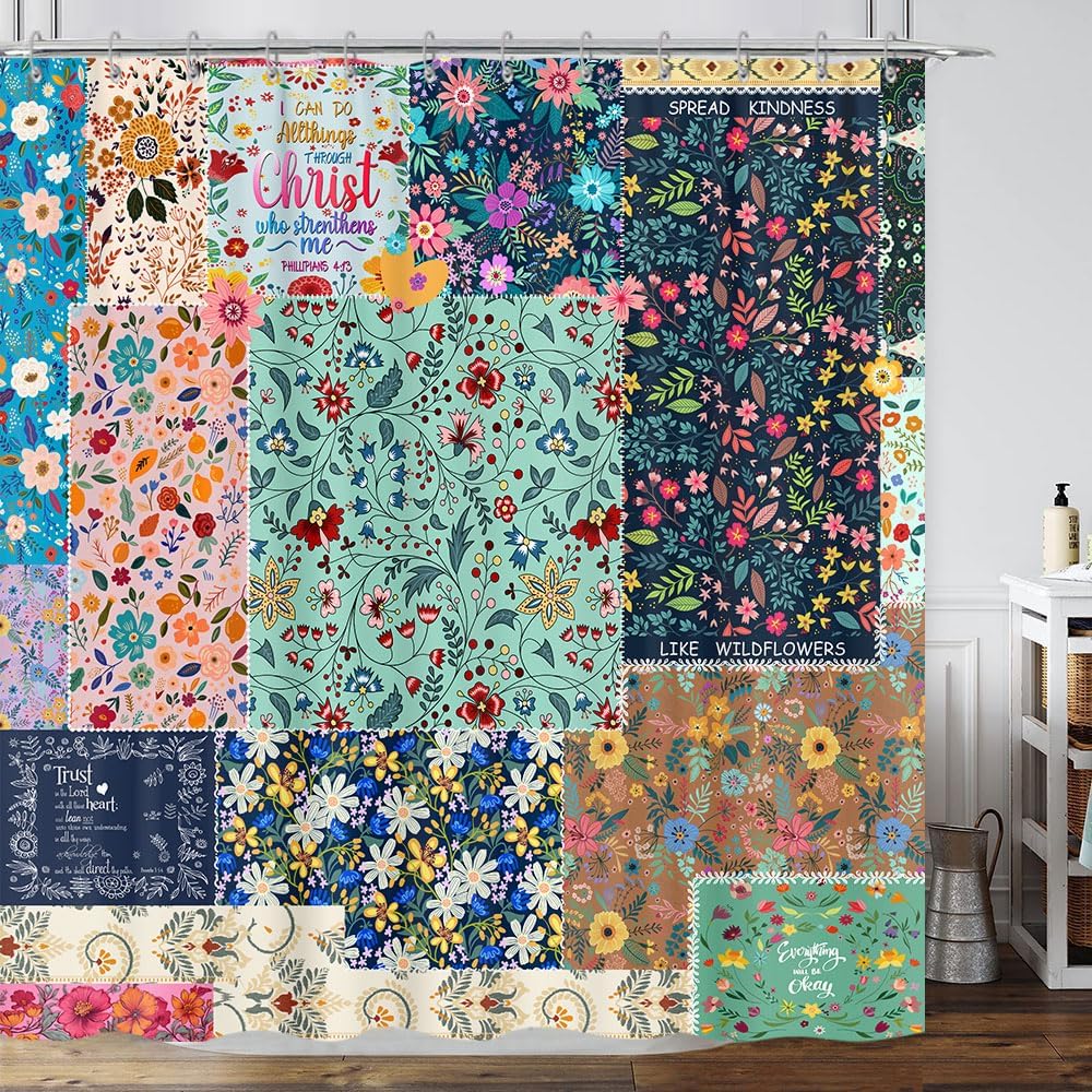 Bohemian Boho Floral Shower Curtain Set