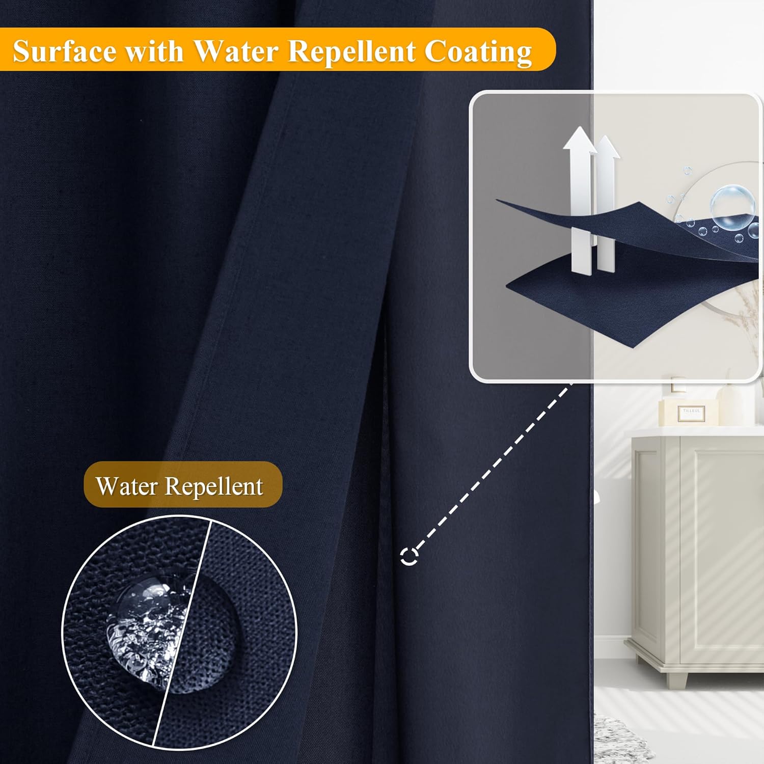 No Hooks Needed Luxury Water-Resistant and Easy-Wash Linen Shower Curtain Set