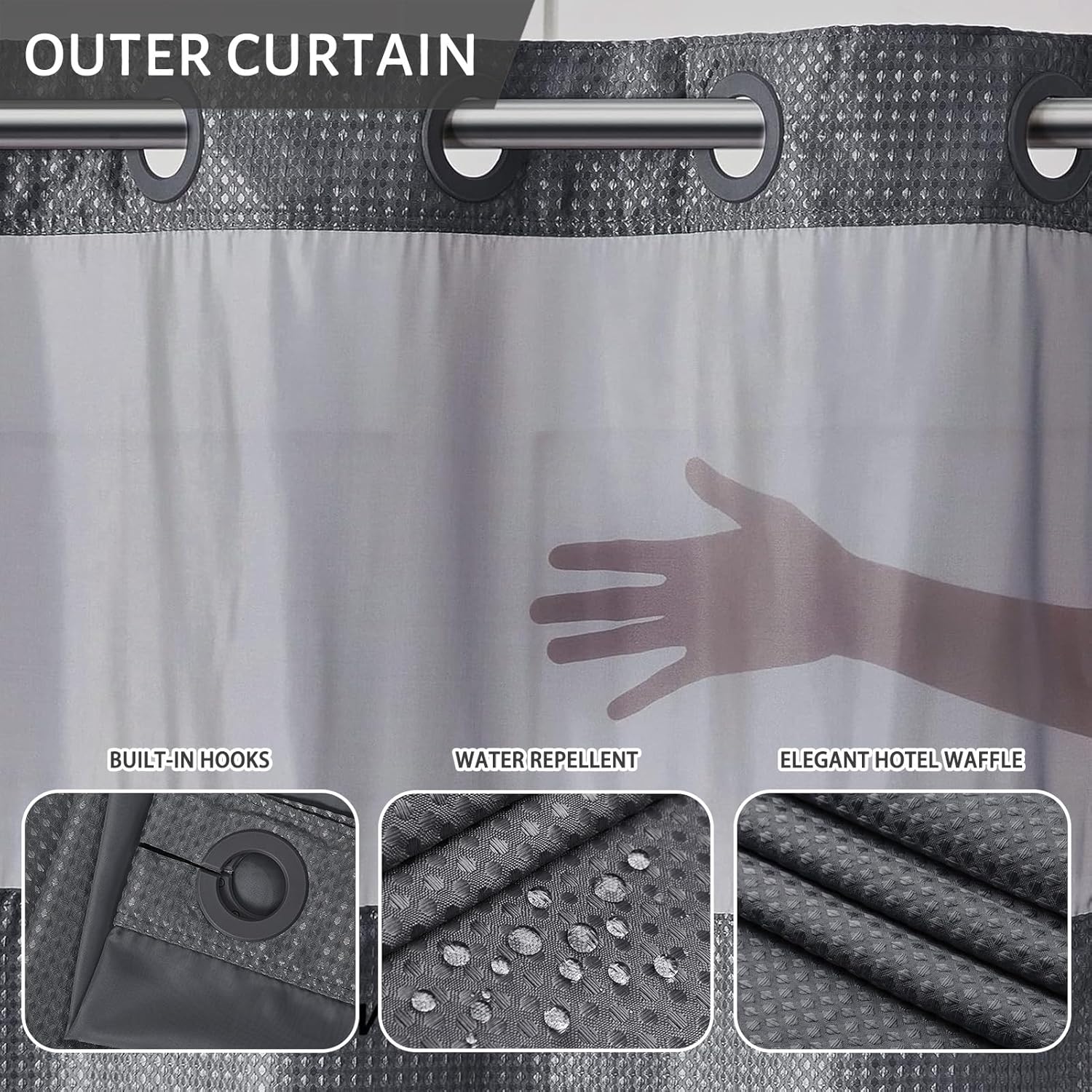 Furlinic No-Hook Waffle Weave Carpeted Shower Curtain Set