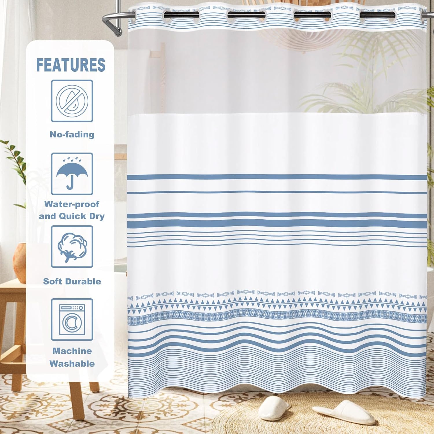 Elegant No-Hook Shower Curtain Set