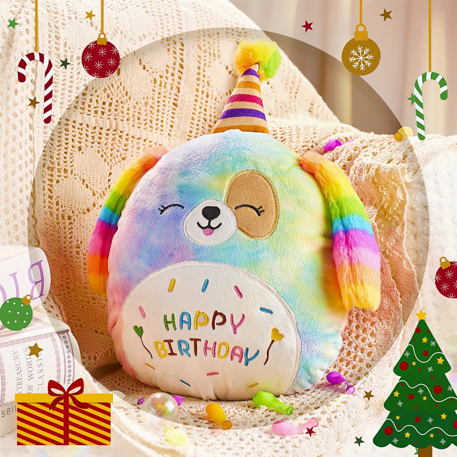 Magic 12 Plush Pillow for Dogs Christmaspackage with Merry Christmas Design