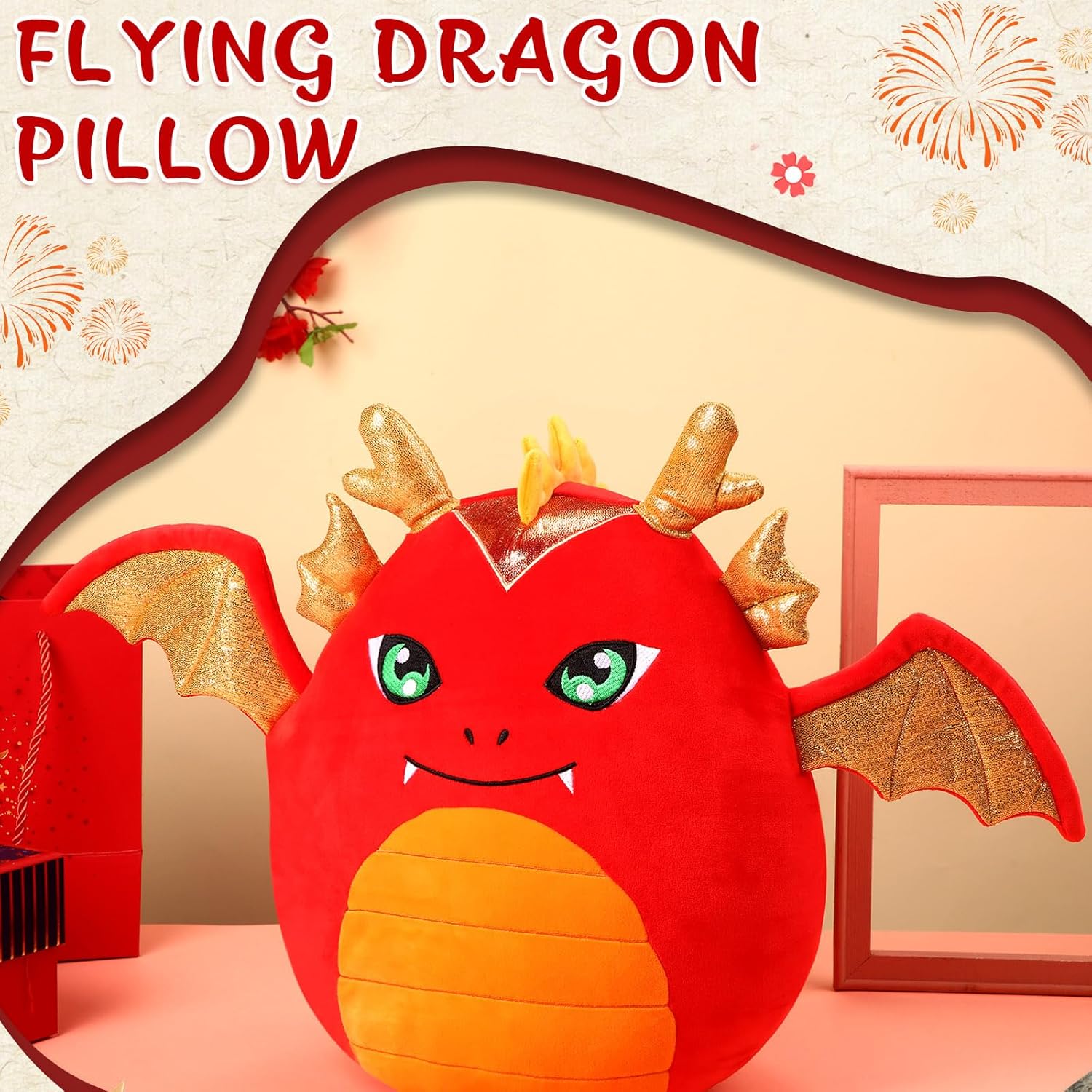 Leyndo 14 Red Dragon Plush Pillow