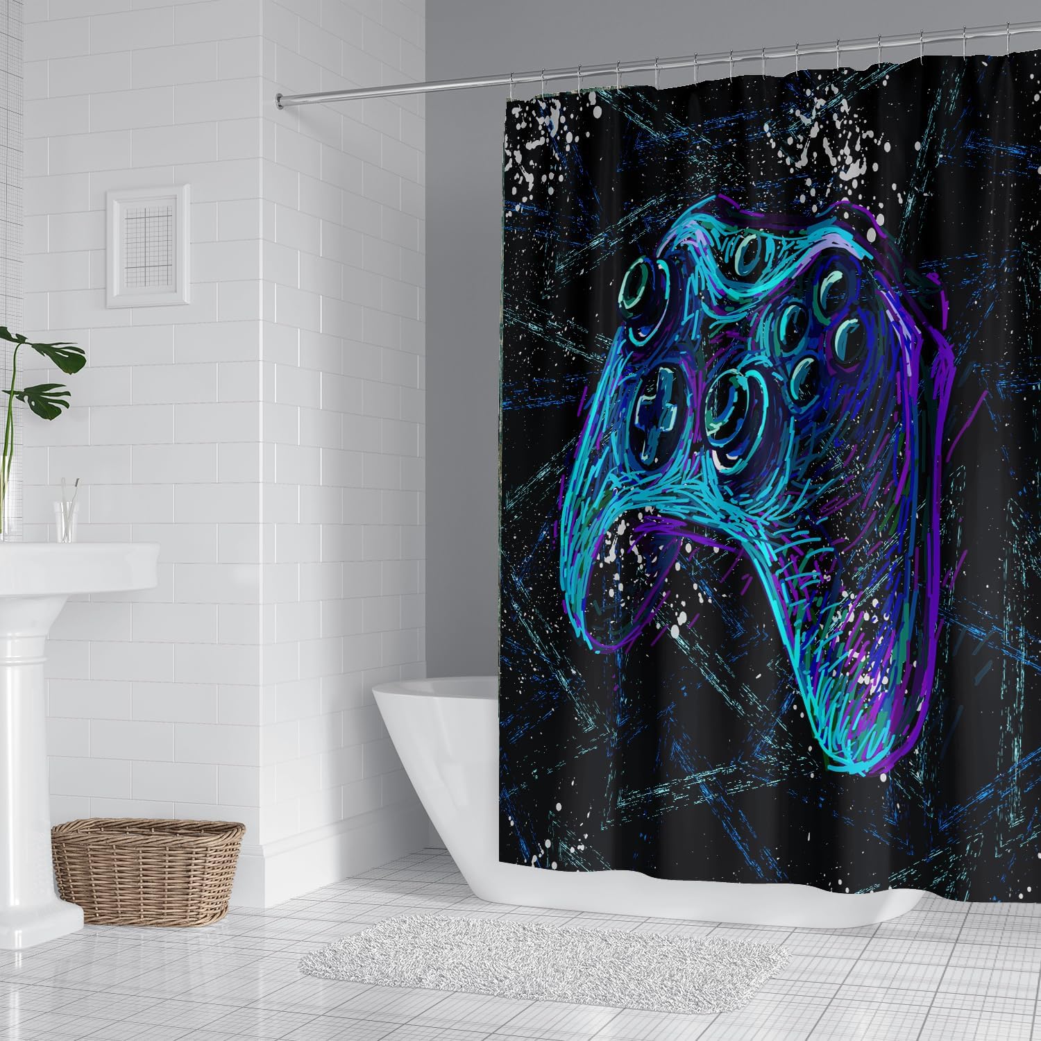 Neon Gaming Shower Curtain