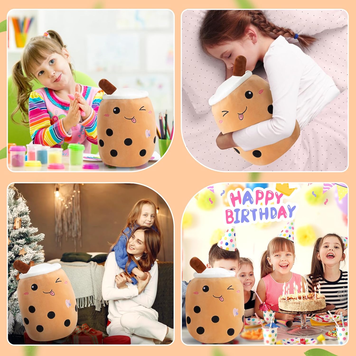 Boba Milk Tea Plush Pillow with LED Lights