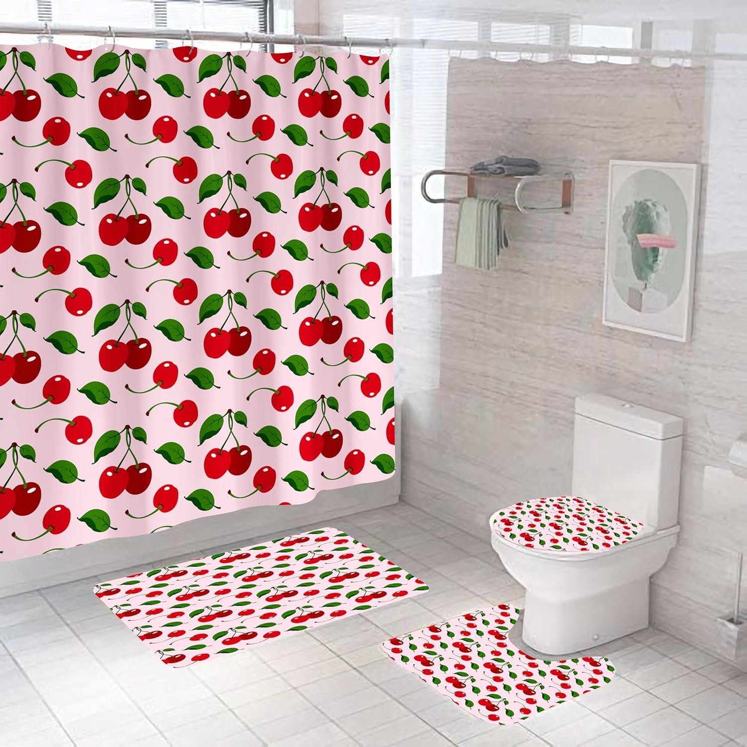 4-Piece Pink Cherry Bathroom Set