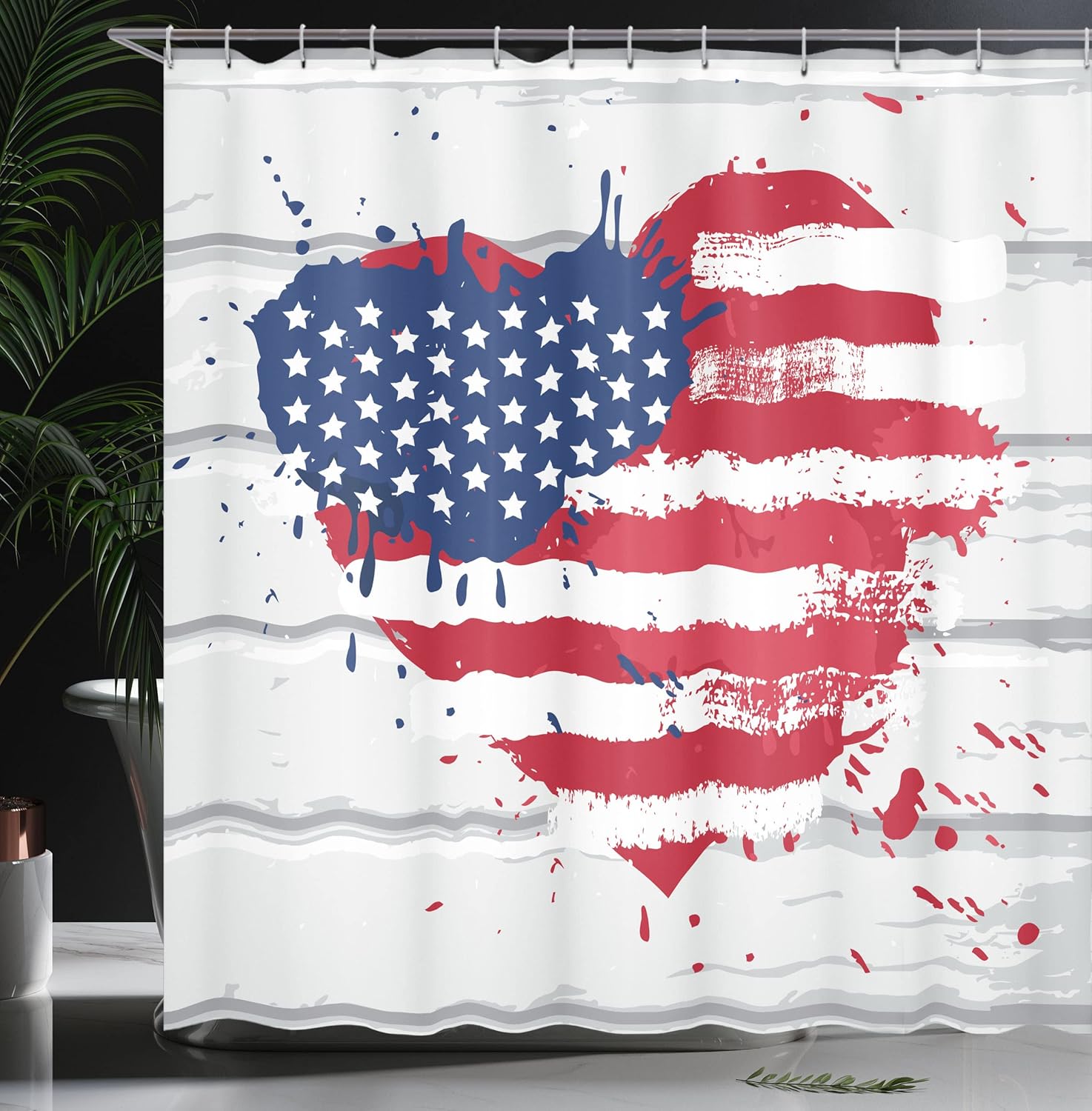 Ambesonne Americana 69 W x 70 L USA Flag Heart Shower Curtain