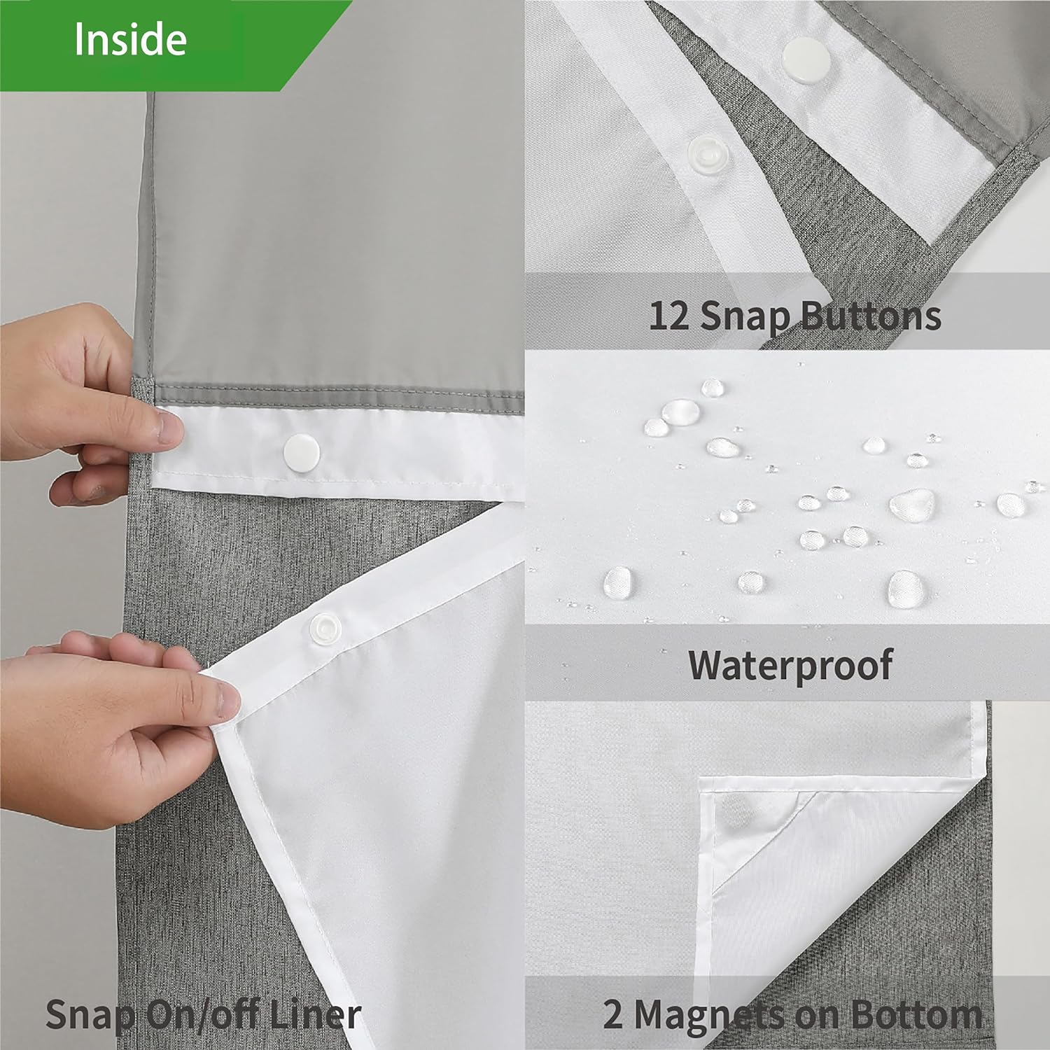 Planially No Hooks Shower Curtain Set