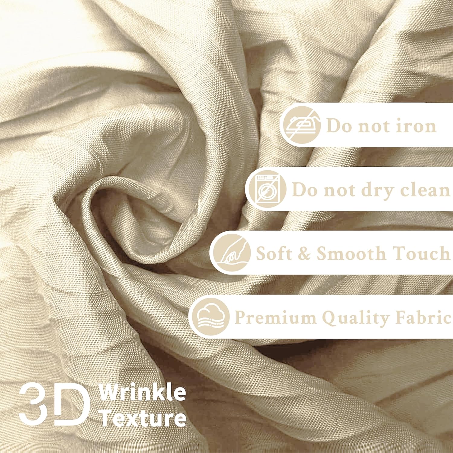 Crumpled Cream Shower Curtain with Snap-in Liner