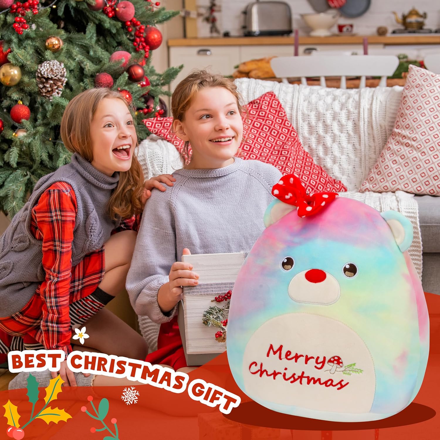 Easfan 12 Christmas Rainbow Bear Plush Pillow