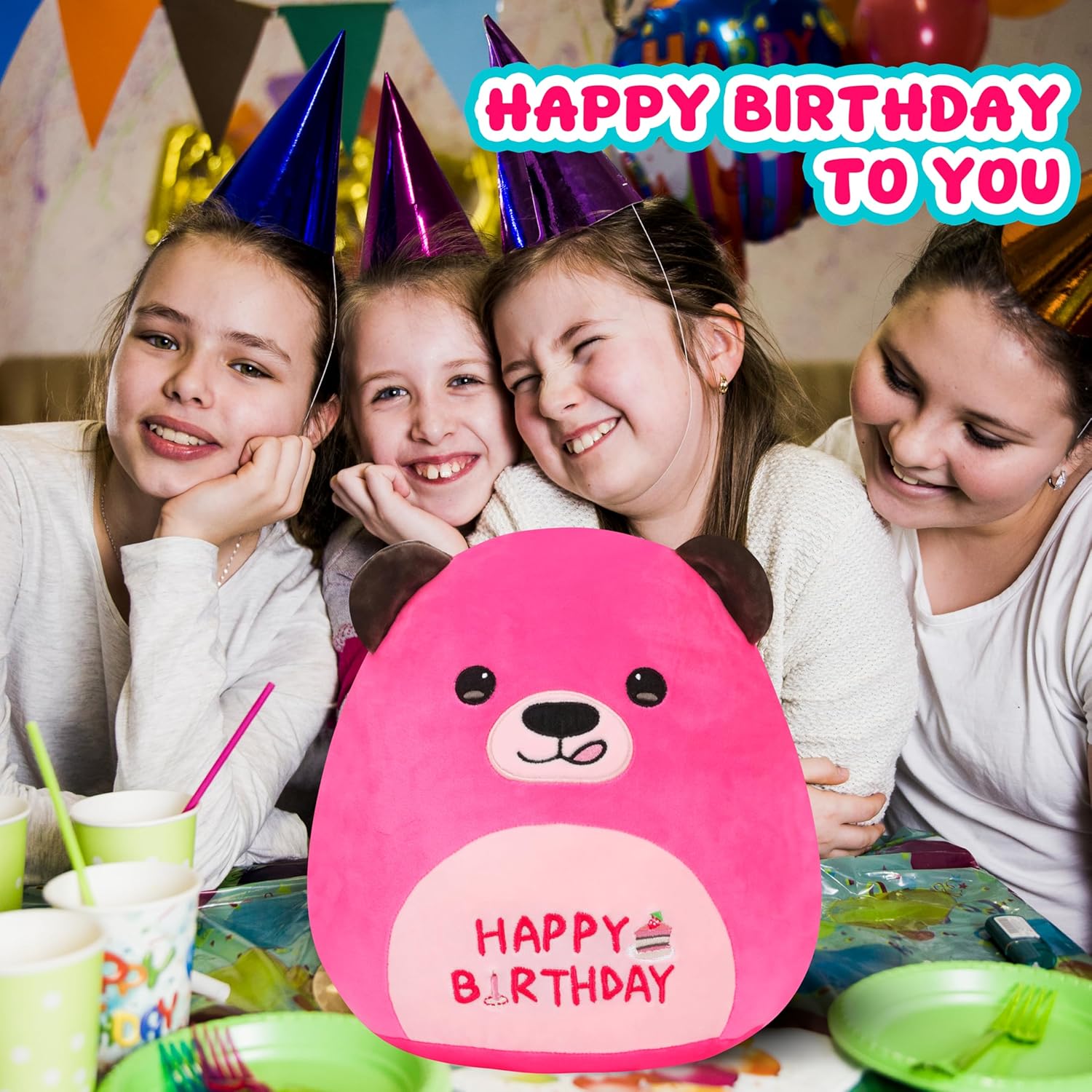 Mishmallow 12 Birthday Bear Plush Pillow Hot Pink
