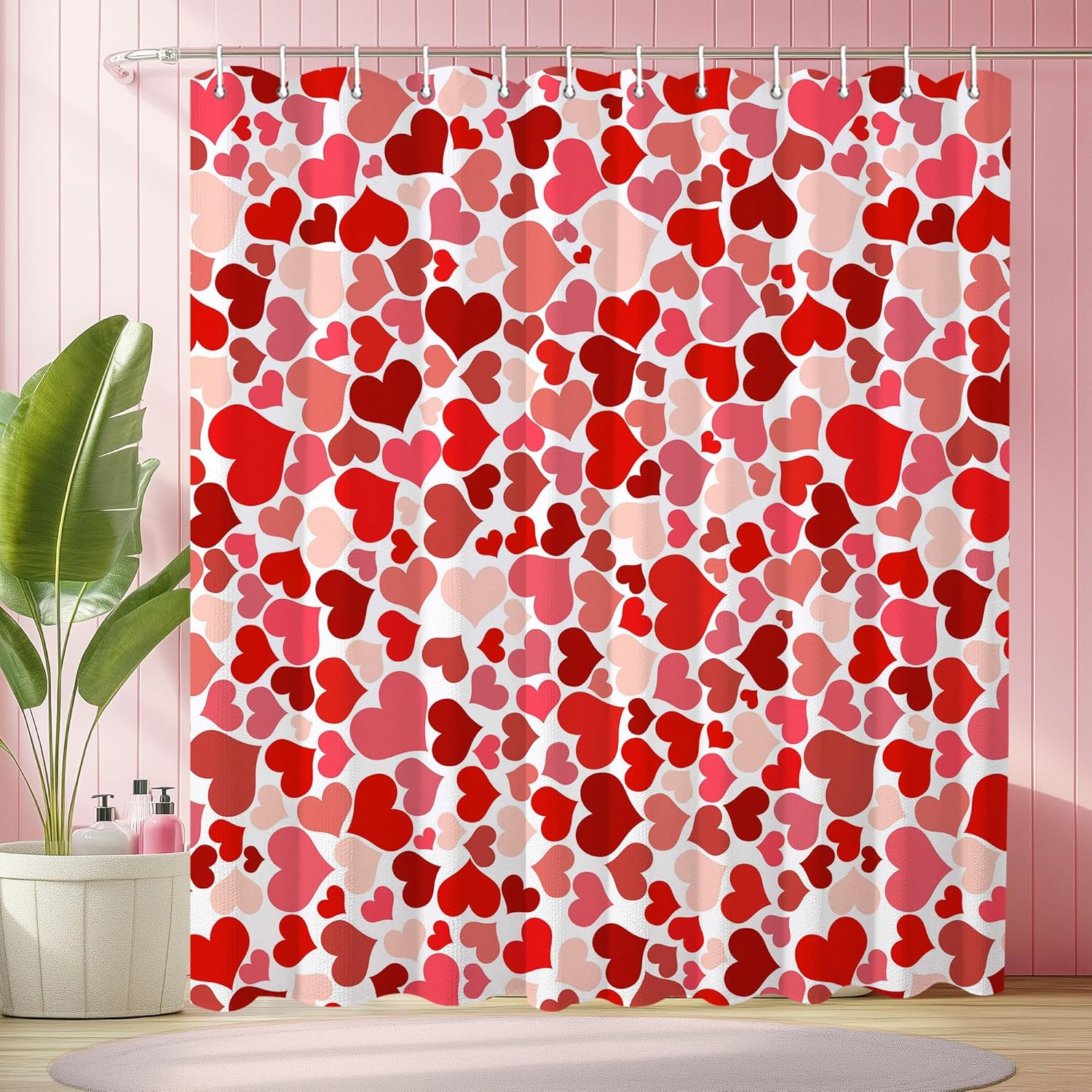 JAWO Valentines Day Shower Curtain Set - Heart Design Soft Durable