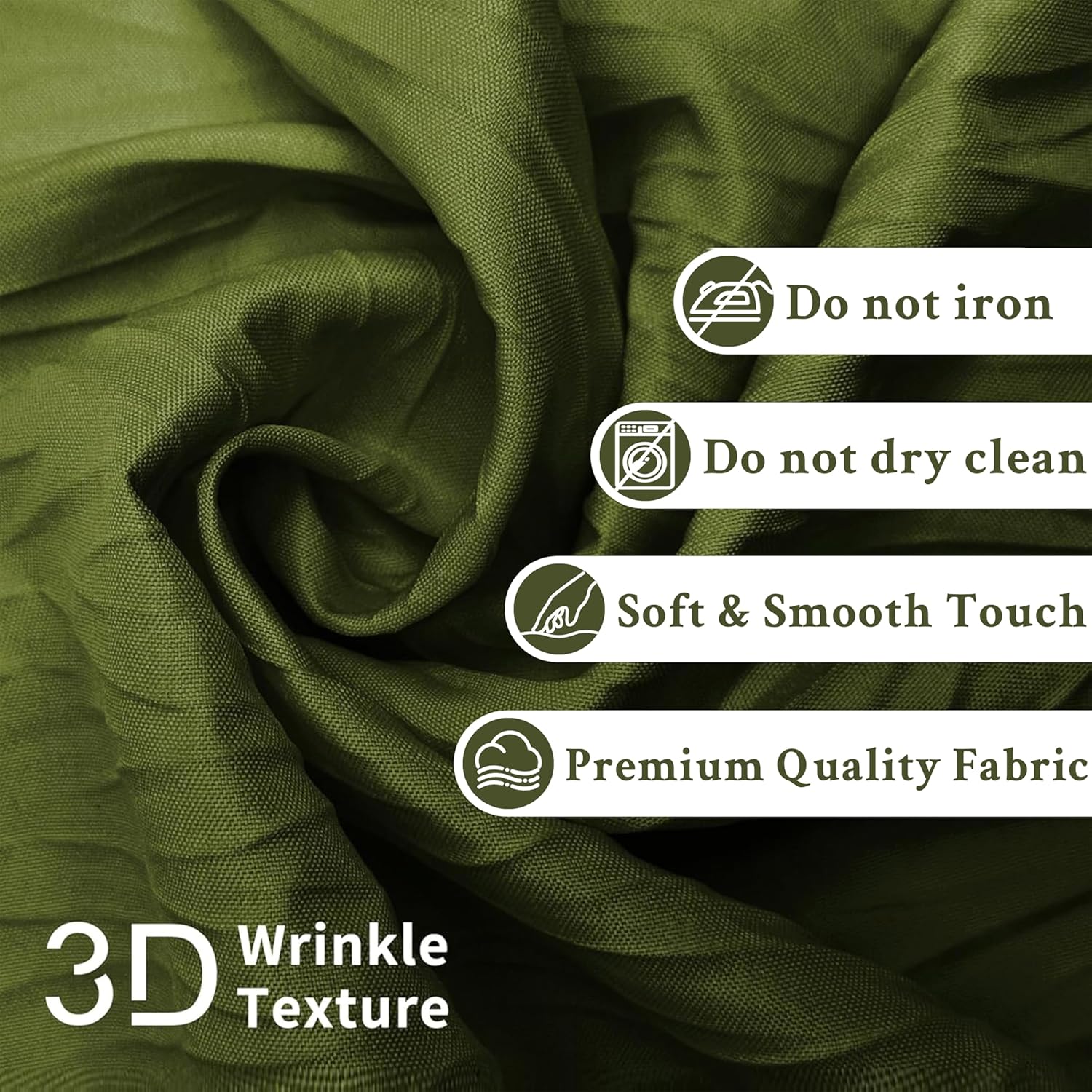 HONCO DIRECT Crumpled Olive Green Shower Curtain