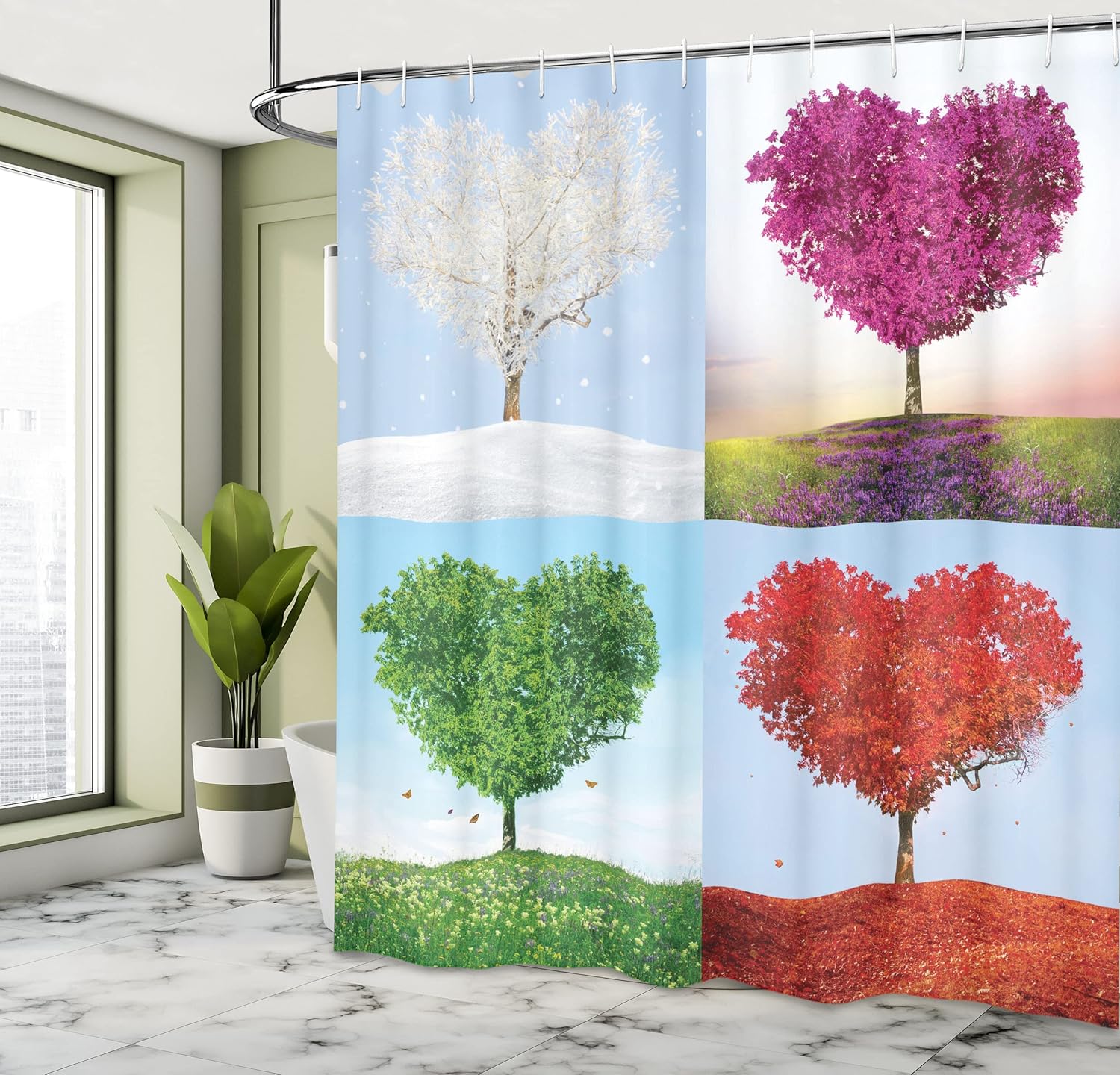 Ambesonne 4 Seasons Heart-Shaped Bathroom Shower Curtain