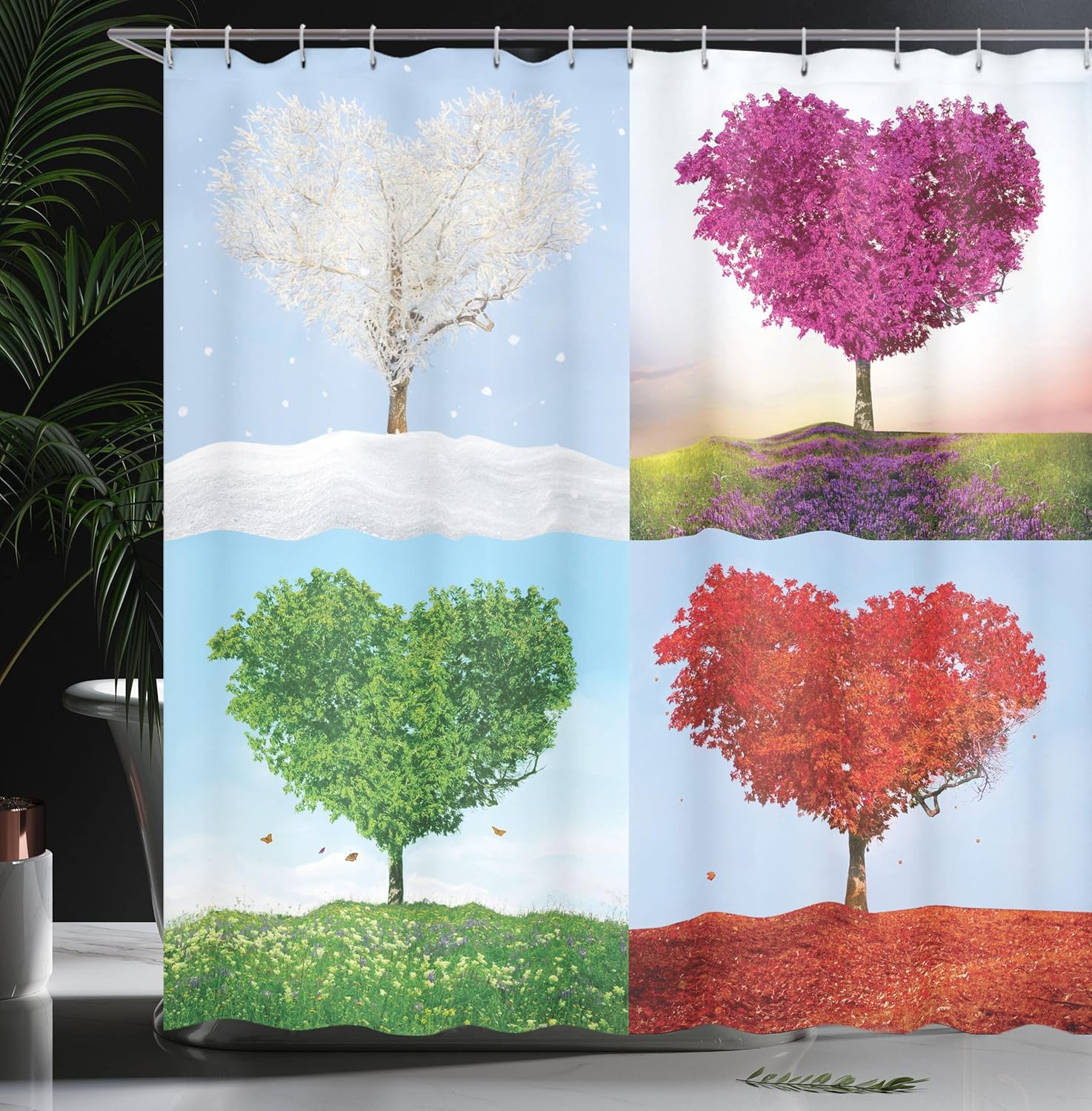 Ambesonne 4 Seasons Heart-Shaped Bathroom Shower Curtain