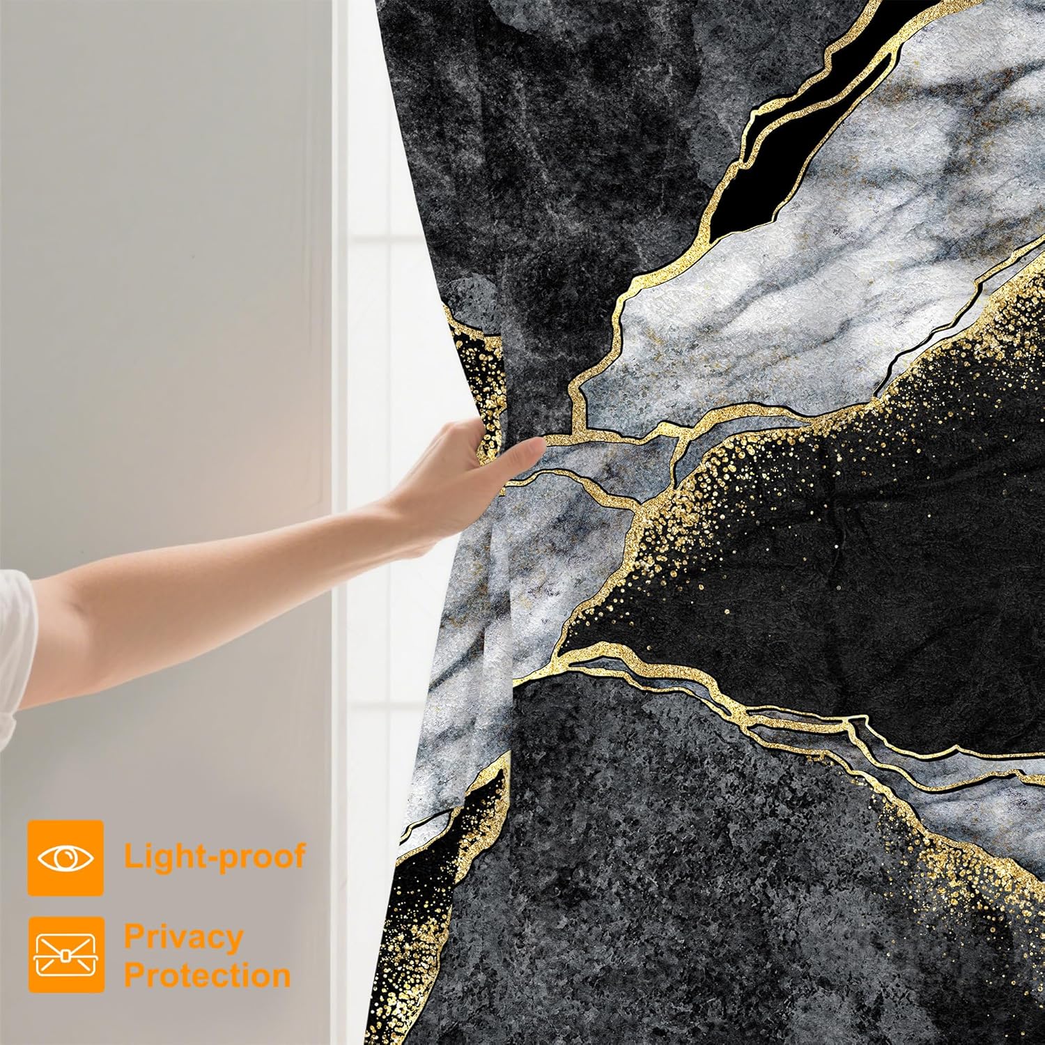 Black Gold Marble Shower Curtain Set with Hooks 72x72 Inch 1