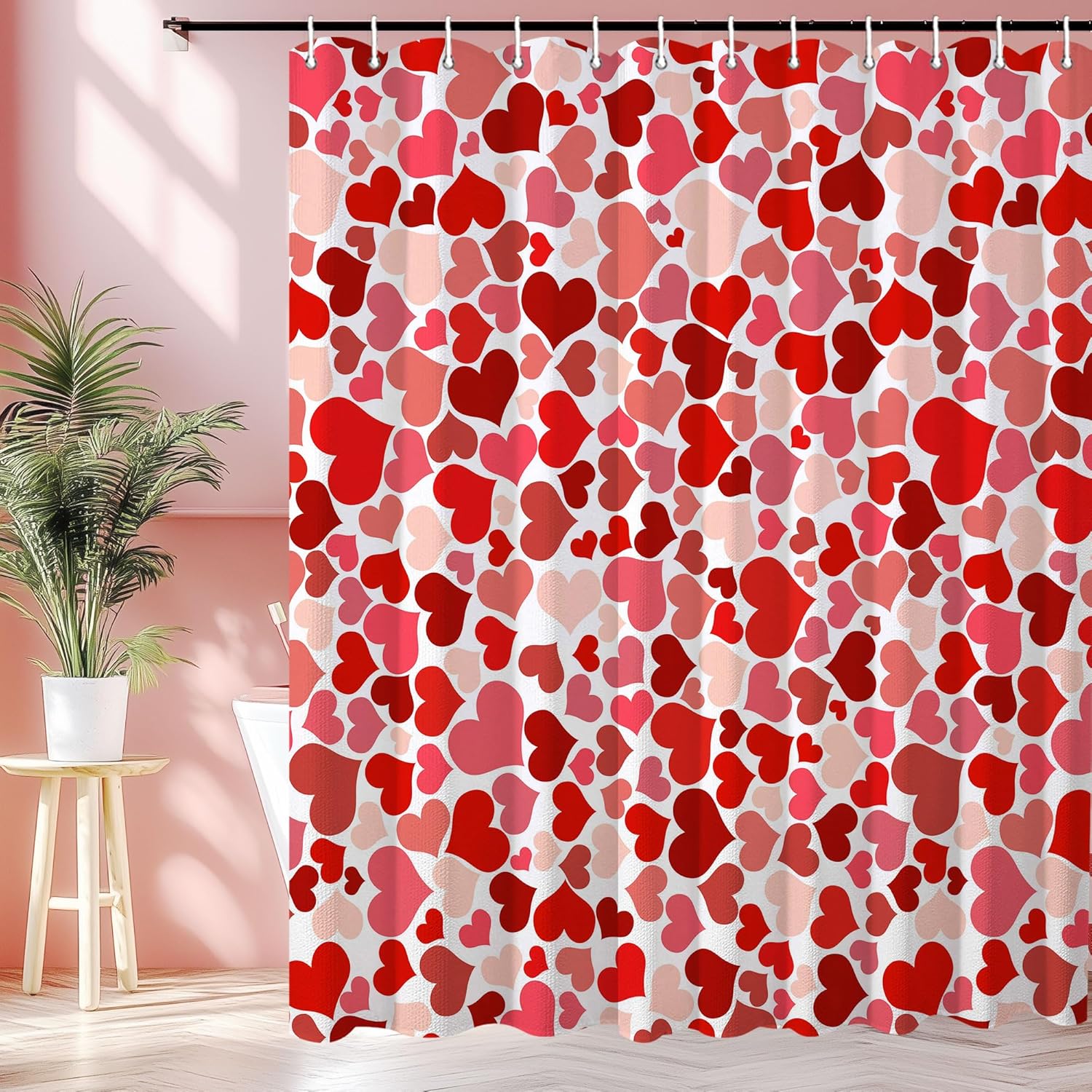 JAWO Valentines Day Shower Curtain Set - Heart Design Soft Durable