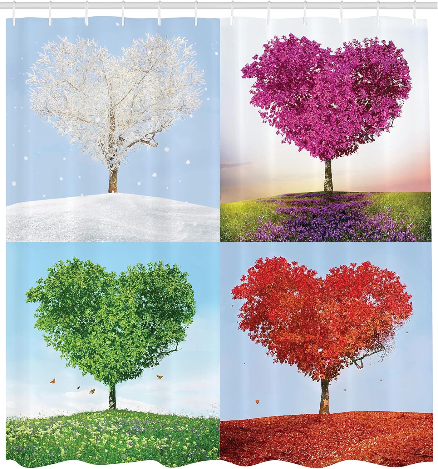 Ambesonne 4 Seasons Heart-Shaped Bathroom Shower Curtain